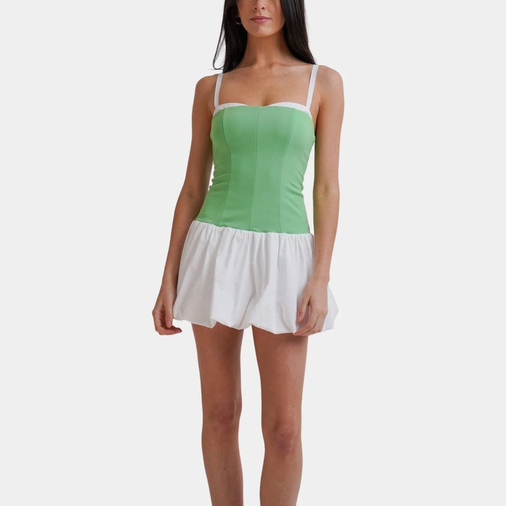 Hemline Exclusive Show Me Your MuMu Tiffany Skort Dress in Green & White